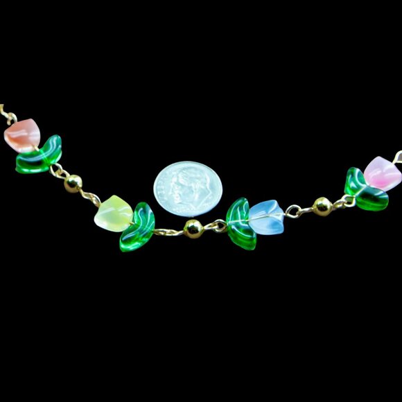 Tulip Shaped Translucent Glass Charm Necklace - Vibrant Colors, Gold Accents - Picture 5 of 7